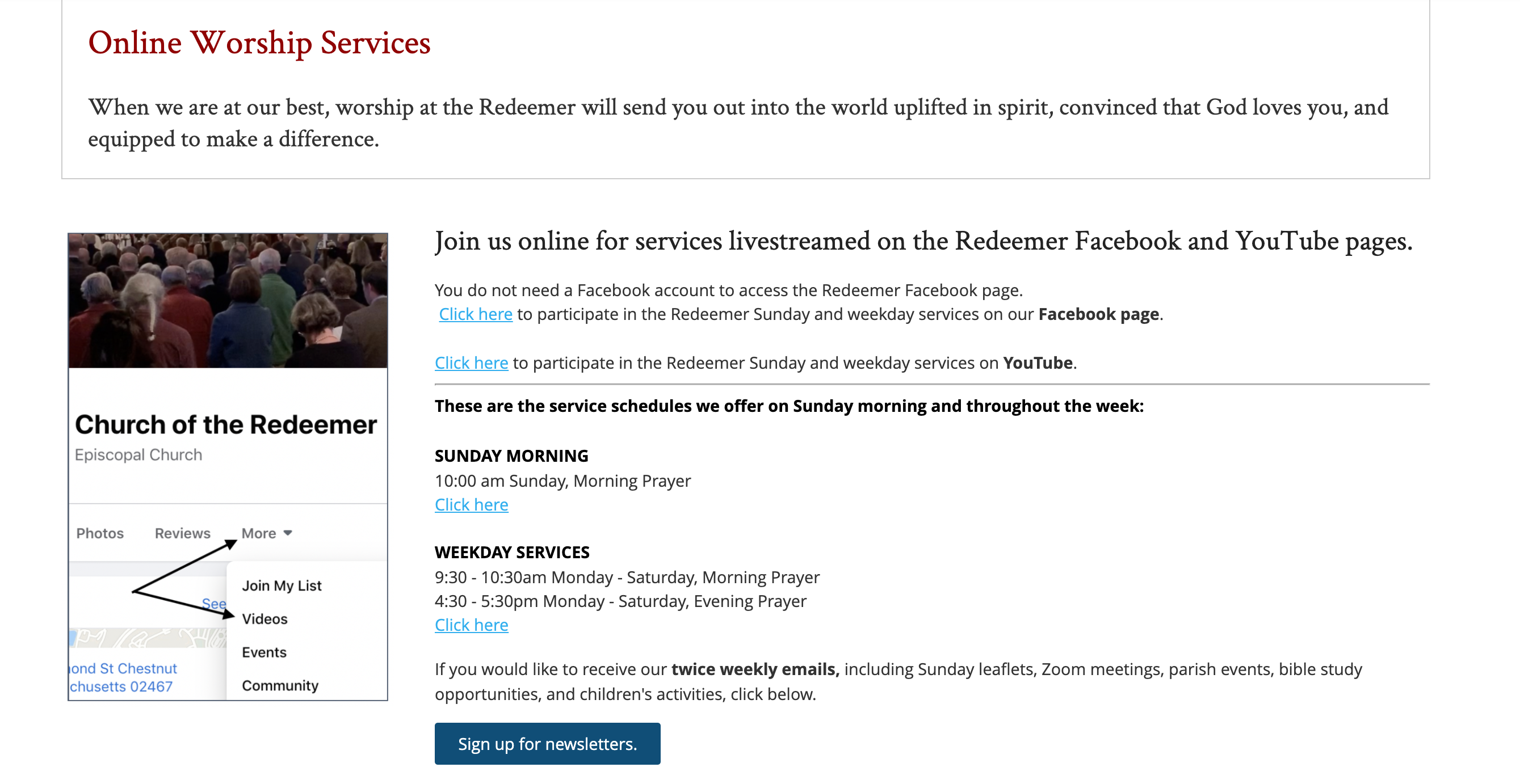 chestnut hill redeemer online worship